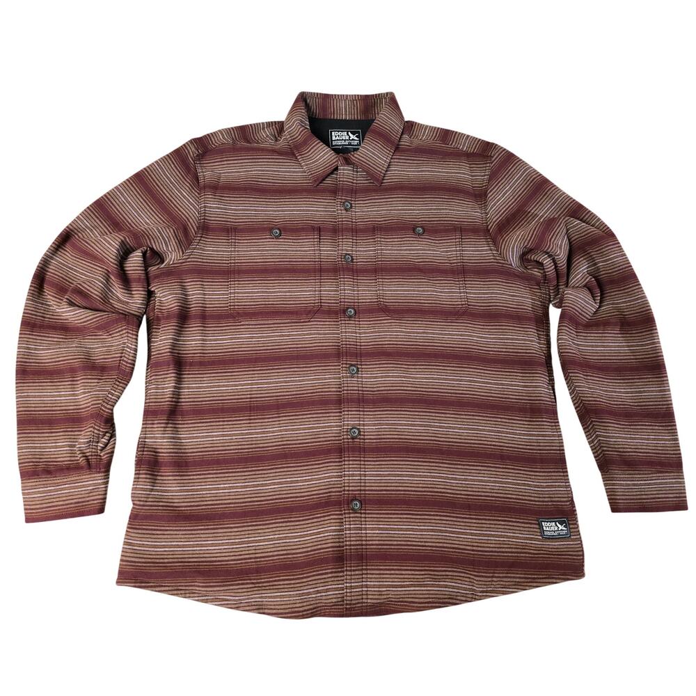 Eddie Bauer Shirt Jacket Men's Large Fleece Lined Button Front Burgundy
